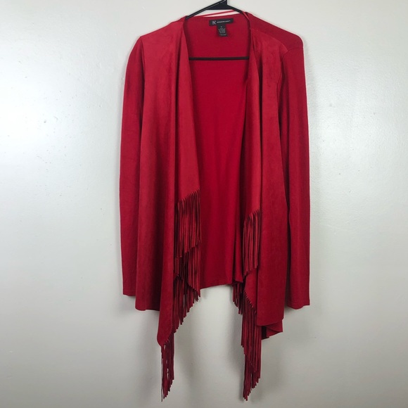 INC International Concepts Sweaters - I.N.C International Concepts Red Sweater with Faux Suede Panels and Fringe